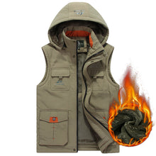 Load image into Gallery viewer, Customize Men's Winter Fleece Lined Vest Detachable Hood Sleeveless Jacket
