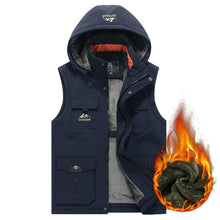 Load image into Gallery viewer, Customize Men's Winter Fleece Lined Vest Detachable Hood Sleeveless Jacket