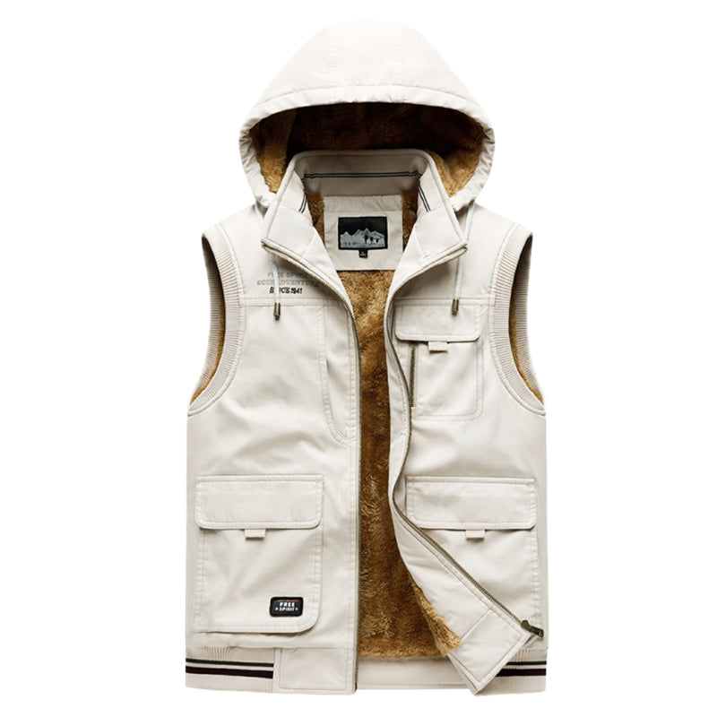 Customize Men's 100% Cotton Fleece Padded Vest Hooded Gilet