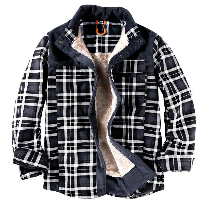 Wholesale Men's Winter Warm Cotton Plaid Flannel Jacket Sherpa Fleece
